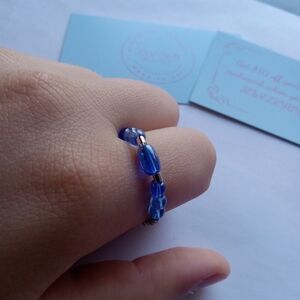 Hand Crafted Blue Beaded Stretch Ring 7,8,9